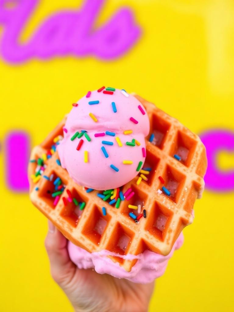 Bubble waffle with ice cream and sprinkles