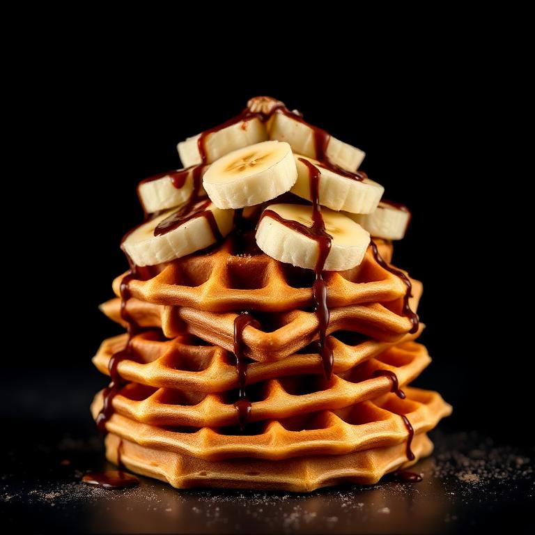 Stack of waffles with banana